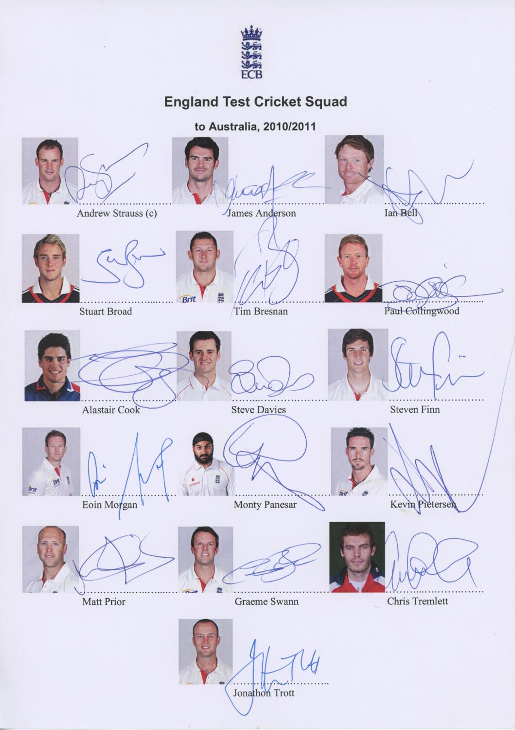 DW England Cricket Team Autograph Signed 6x4 Photo 